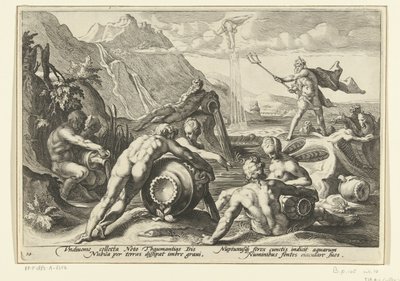 Neptun og flodguderne forårsager en oversvømmelse Ovids metamorfoser (serietitel) af Hendrick Goltzius (workshop of)