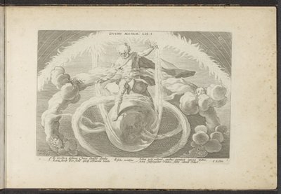 Orden i kaos Oprettelse af de fire elementer Ovidii Metam. lib. I (titel på objekt) Ovids metamorfoser (serietitel) Genskabelser af P. Ovidius Naso (serietitel) af Hendrick Goltzius (workshop of)