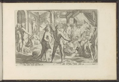Phaëton i paleis van Helios Ovids Meta. Lib. II (titel på objekt) Ovids Metamorfosen (serietitel) Herscheppingen van P. Ovidius Naso (serietitel) af Hendrick Goltzius (workshop of)