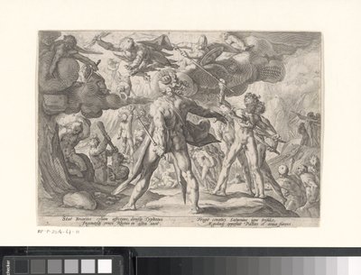 Kamp mellem guderne og kæmperne Metamorphoses of Ovid (serietitel) af Hendrick Goltzius (workshop of)
