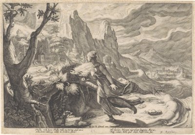 Denne flygter fra løvinden Metamorphoses of Ovid (serietitel) af Hendrick Goltzius (workshop of)