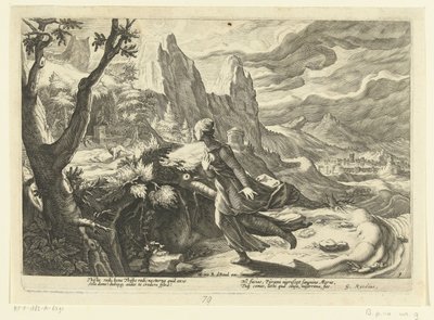 Denne flygter fra en løve Ovids metamorfoser (serietitel) af Hendrick Goltzius (workshop of)