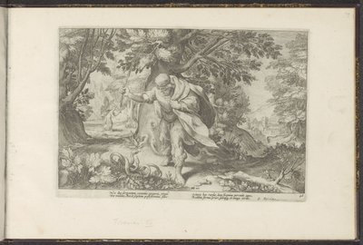 Tiiresias slår to parrende slanger Ovids metamorfoser (serietitel) Genskabelser af P. Ovidius Naso (serietitel) af Hendrick Goltzius (workshop of)