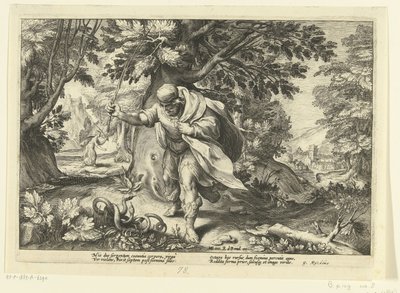 Tiresias slår to parrende slanger Ovids metamorfoser (serietitel) af Hendrick Goltzius (workshop of)