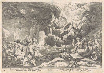 Val van Phaëthon Metamorfosen van Ovidius (serietitel) af Hendrick Goltzius (workshop of)