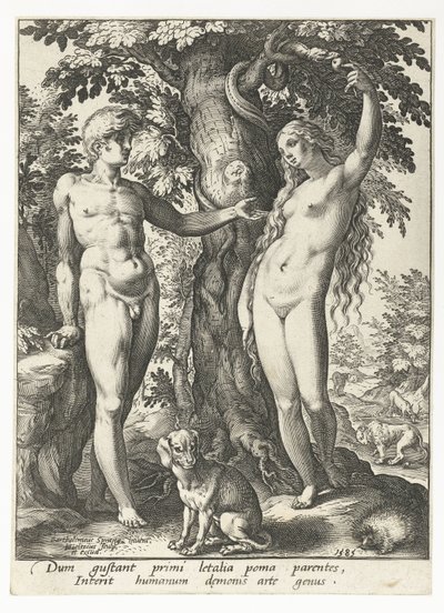 Adam og Eva og slangen af Hendrick Goltzius
