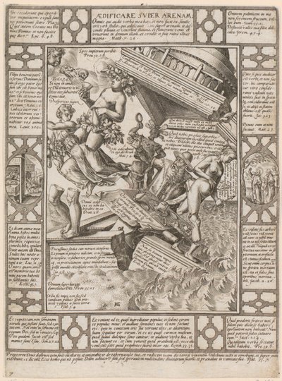 Aedificare super Arenam, ark 7 i serien »Allegorier over den kristne tro« af Hendrick Goltzius