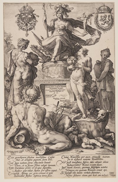 Allegori af Rom, titelplade fra De romerske helte af Hendrick Goltzius