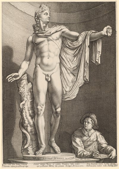 Apollo Belvedere, blad 3 fra "Tre antikke statuer fra Rom" af Hendrick Goltzius