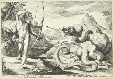Apollon dræber Python af Hendrick Goltzius