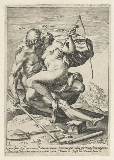 Arbejdskraft og industri (Labor / Diligentia) Belønningen for arbejde, flid, praksis og kunst (serietitel) af Hendrick Goltzius