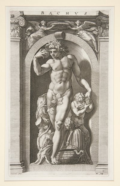 Bacchus, #7 i en serie af otte antikke guder af Hendrick Goltzius