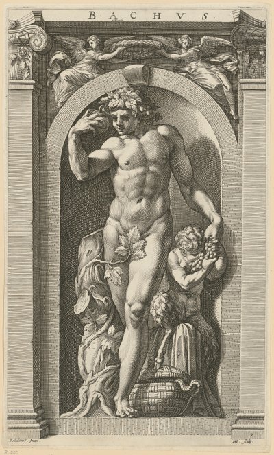 Bacchus, blad 7 i serien »Otte antikke guddomme« af Hendrick Goltzius
