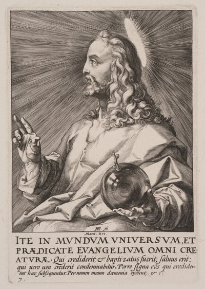 Kristus (som Salvator Mundi), fra Kristus, apostlene og Paulus med trosbekendelsen af Hendrick Goltzius