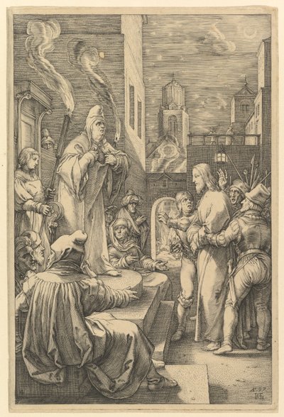 Kristus foran Kajfas, fra «Kristi lidelse» af Hendrick Goltzius