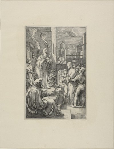 Kristus før Kaifas, plade fire fra The Passion of Christ af Hendrick Goltzius