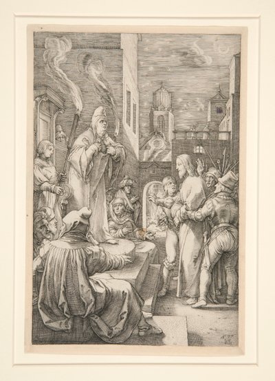 Christ Before Caiphas, fra The Passion, #4 i en serie på 12 graveringer af Hendrick Goltzius