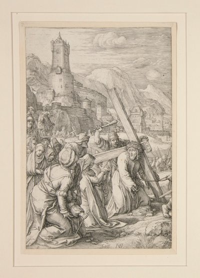 Kristus bærer korset, #9 fra The Passion, en serie på 12 graveringer af Hendrick Goltzius
