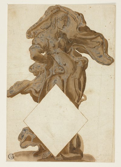 Design med kvindelig figur i flydende draperi af Hendrick Goltzius