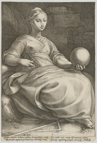 Erato, tavle 7 fra serien "Ni muser" af Hendrick Goltzius