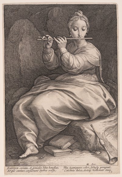 Euterpe, musikkens muse, fra De ni muser af Hendrick Goltzius