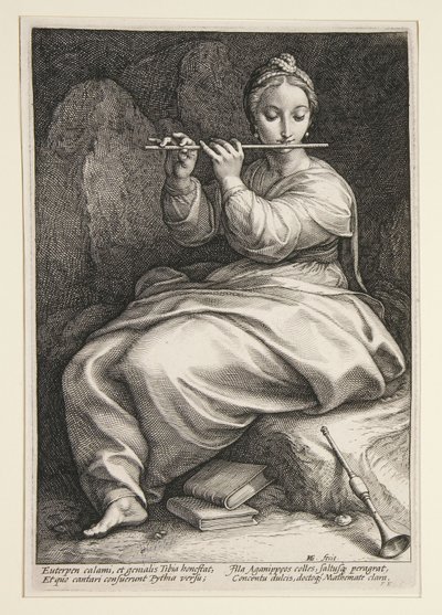 Euterpe, tavle 6 fra serien De ni muser af Hendrick Goltzius