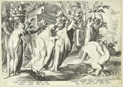 Faetons søstre forvandles til poppeltræer og Cygnus til en svane af Hendrick Goltzius