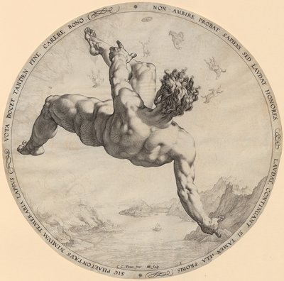 Phaetons fald, side 3 i serien »De fire himmelstormere« af Hendrick Goltzius