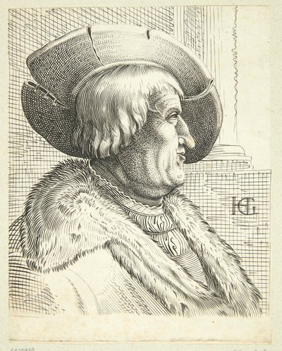 Fantasi Portræt af gammel mand med hat i profil af Hendrick Goltzius