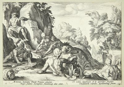 Flodguden Peneus omgivet af andre guddommelige skikkelser af Hendrick Goltzius