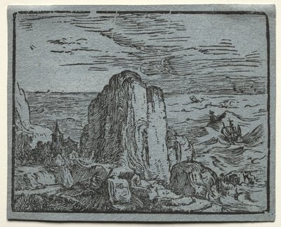 Fire små landskaber: No.4, Cliff on the Seashore af Hendrick Goltzius