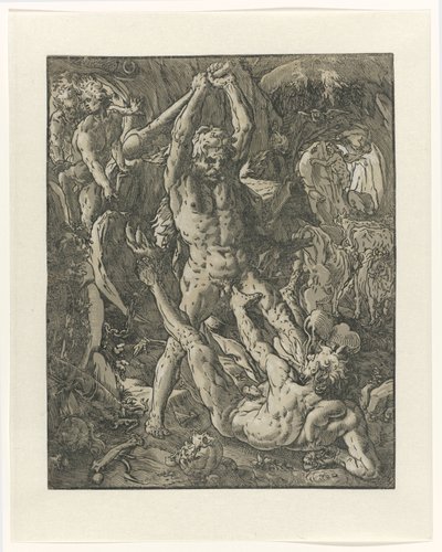 Hercules besejrer Cacus Hercules en Cacus af Hendrick Goltzius
