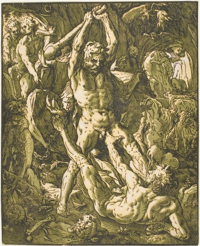 Hercules dræber Cacus af Hendrick Goltzius