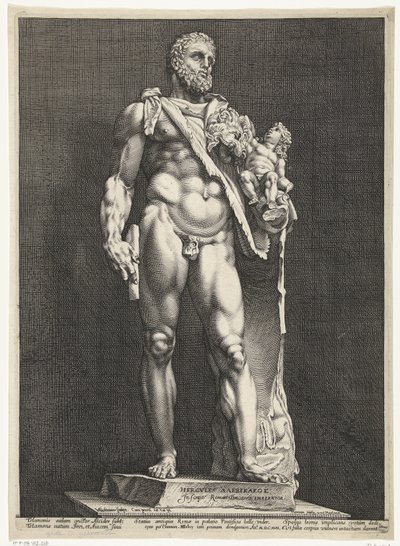 Hercules og Telephos Kejser Commodus som Hercules Tre antikke statuer i Rom (serietitel) af Hendrick Goltzius