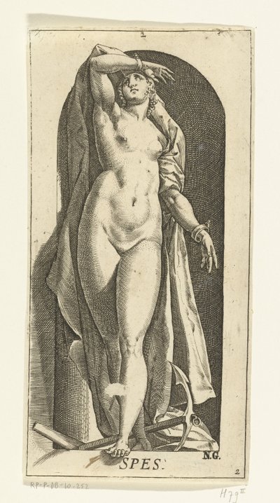 Dynge Spes (titel på objekt) De syv dyder (serietitel) af Hendrick Goltzius