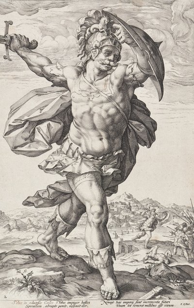 Horatius Cocles (Romerske helte, blad 2) af Hendrick Goltzius