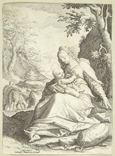 Hvilen på flugten til Ægypten af Hendrick Goltzius