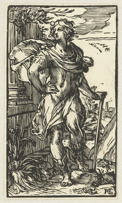 Ung mand med vandrestav af Hendrick Goltzius