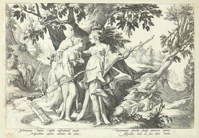 Jupiter forklædt som Diana forfører Kallisto af Hendrick Goltzius