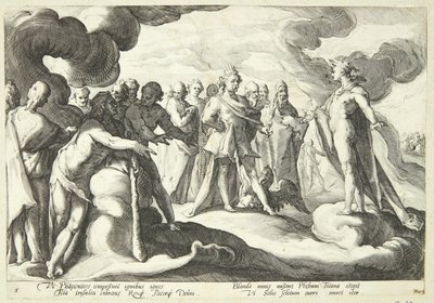 Jupiter og guderne beder Helios om at genoptage kontrollen over solvognen af Hendrick Goltzius