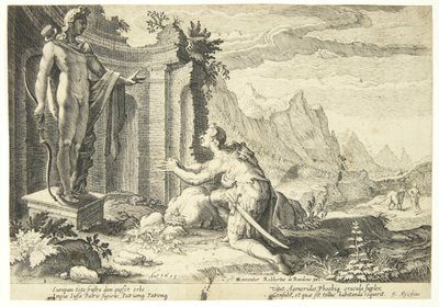 Kadmos spørger oraklet i Delfi, hvor han kan finde sin søster Europa af Hendrick Goltzius