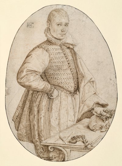 Knæfigur af en ung mand vendt mod højre (Gysbrecht van Batenburg) af Hendrick Goltzius