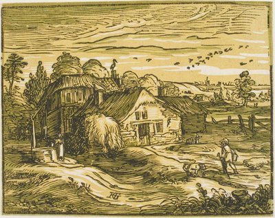 Landskab med et bondehus, fra fire små landskaber af Hendrick Goltzius