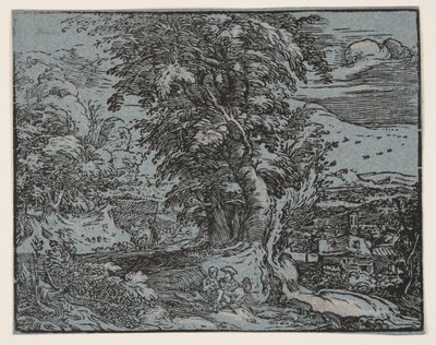 Landskab med et hyrdepar af Hendrick Goltzius