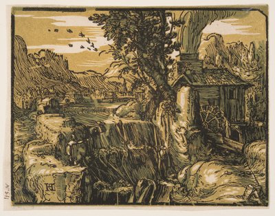 Landskab med vandfald af Hendrick Goltzius