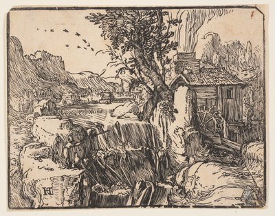 Landskab med vandfald af Hendrick Goltzius