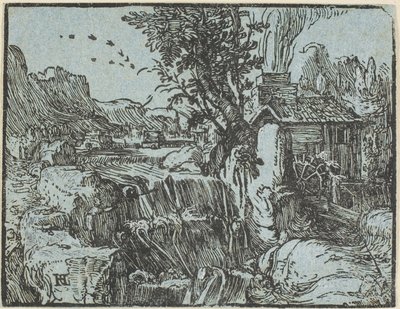 Landskab med et vandfald, fra fire små landskaber af Hendrick Goltzius