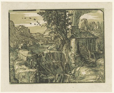Landskab med vandfald Fire små landskaber (serietitel) af Hendrick Goltzius