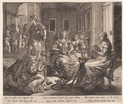 Lucretia og hendes kvinder, der spinder, fra Historien om Lucretia af Hendrick Goltzius