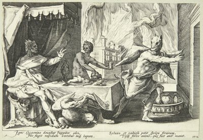 Lykaon forvandler sig til en ulv af Hendrick Goltzius